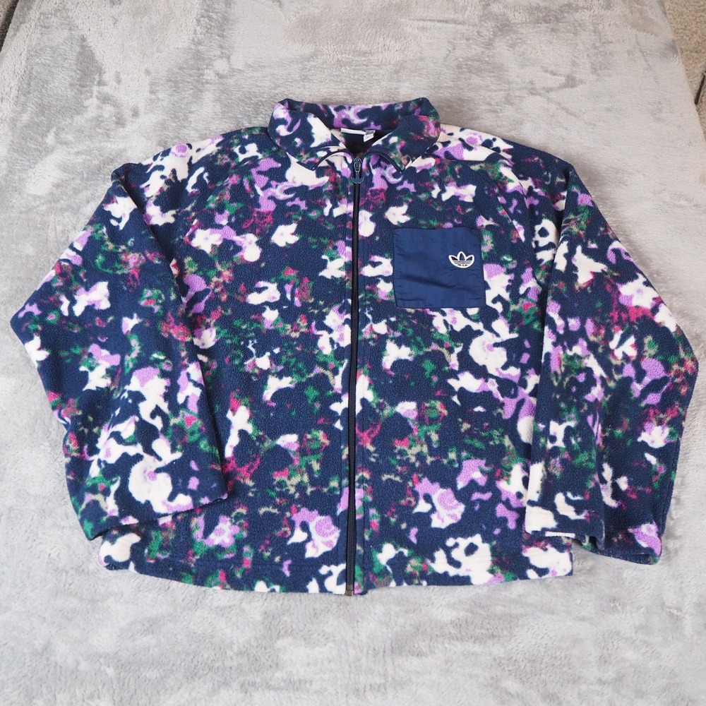 Adidas Originals Fleece Jacket Medium Multicolor Floral Trefoil Full Zip FU3797